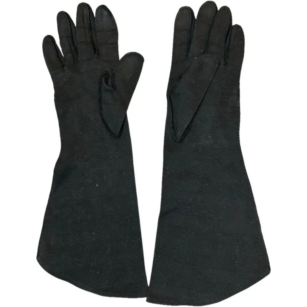 Vintage Crescendoe Black Cotton Gloves Beaded XS 6 1/2 Women's 1950s
